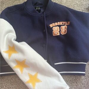 Forever 21 Navy Bomber Jacket with Black Label